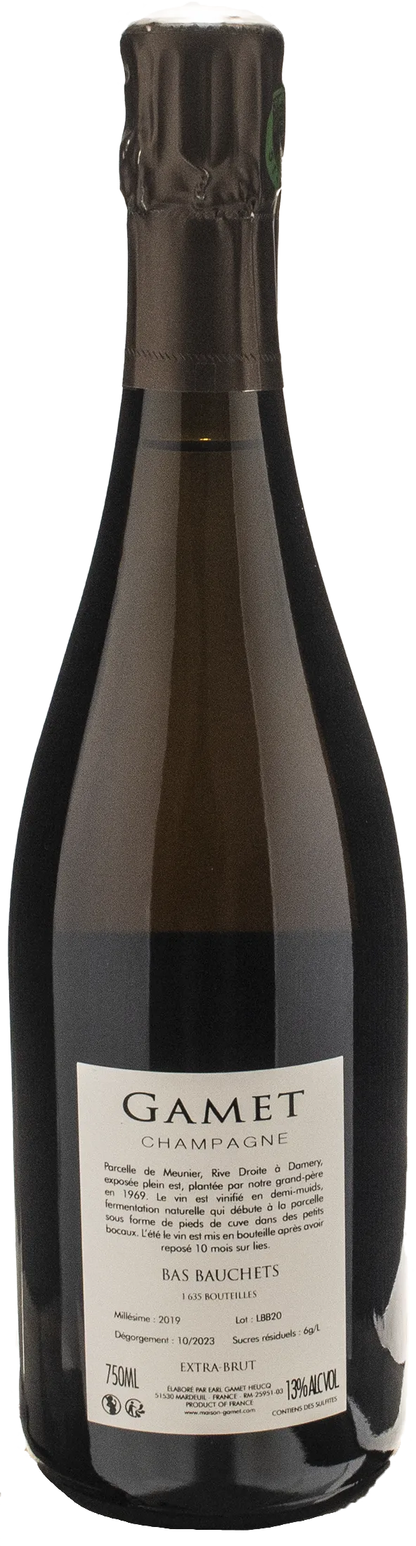 Gamet Champagne Bas Bauchets Extra Brut 2019