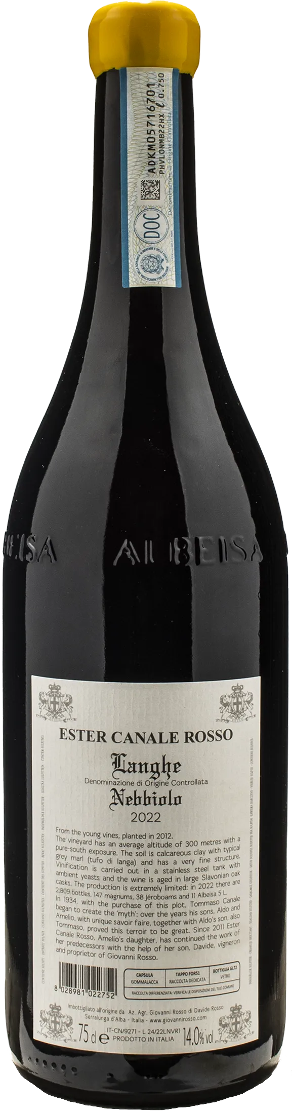 Giovanni Rosso Langhe Nebbiolo Ester Canale Rosso 2022