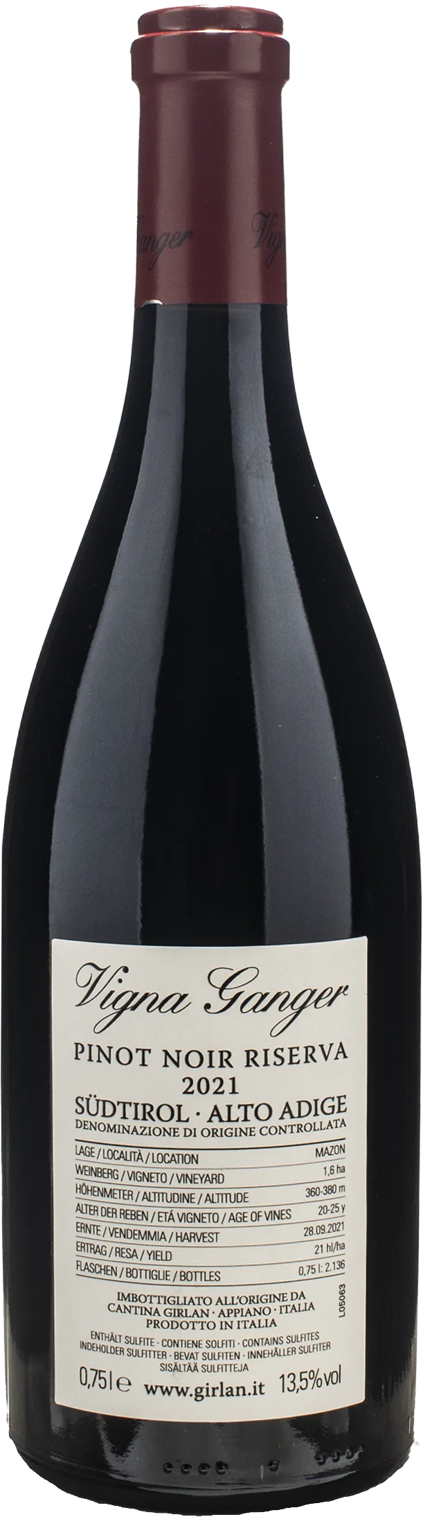 Girlan Vigna Ganger Pinot Noir Mazon Riserva 2021