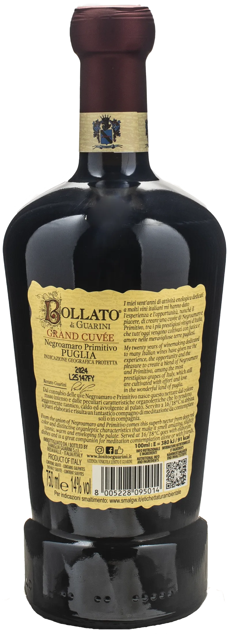 Guarini Negroamaro Primitivo Bollato Grand Cuvee 2024