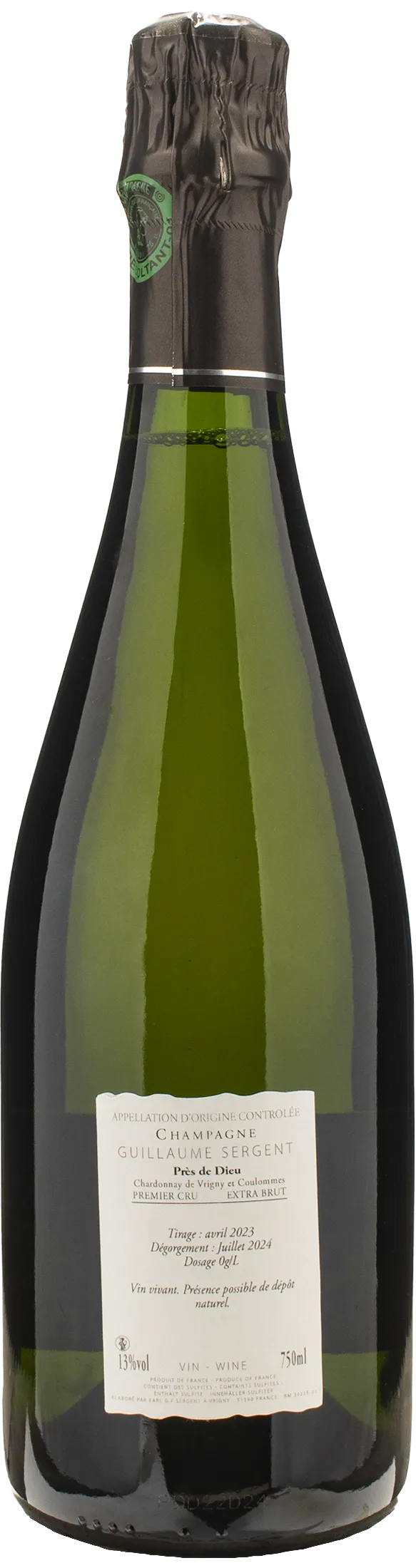 Guillaume Sergent Champagne 1er Cru Blanc de Blancs Extra Brut Les Pres Dieu
