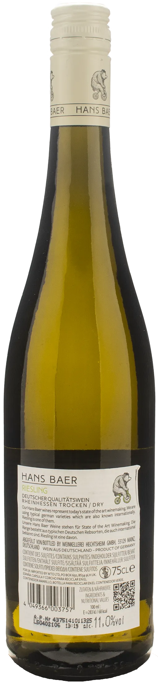 Hans Baer Rheinhessen Riesling Troken Dry 2024