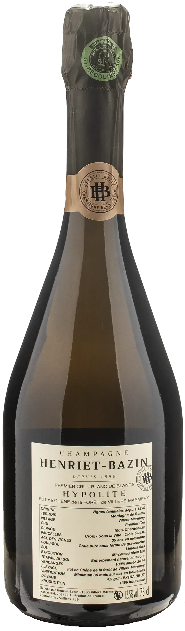 Henriet Bazin Champagne 1er Cru Blanc De Blancs Hypolite Fut de Chene Extra Brut