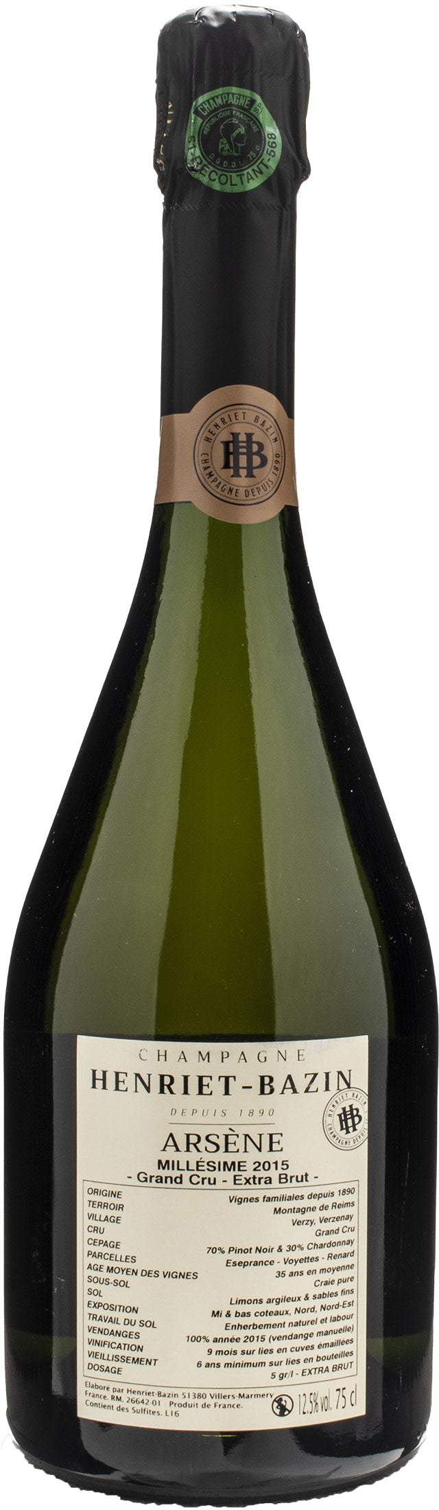 Henriet Bazin Champagne Grand Cru Arsene Extra Brut Millesime 2015