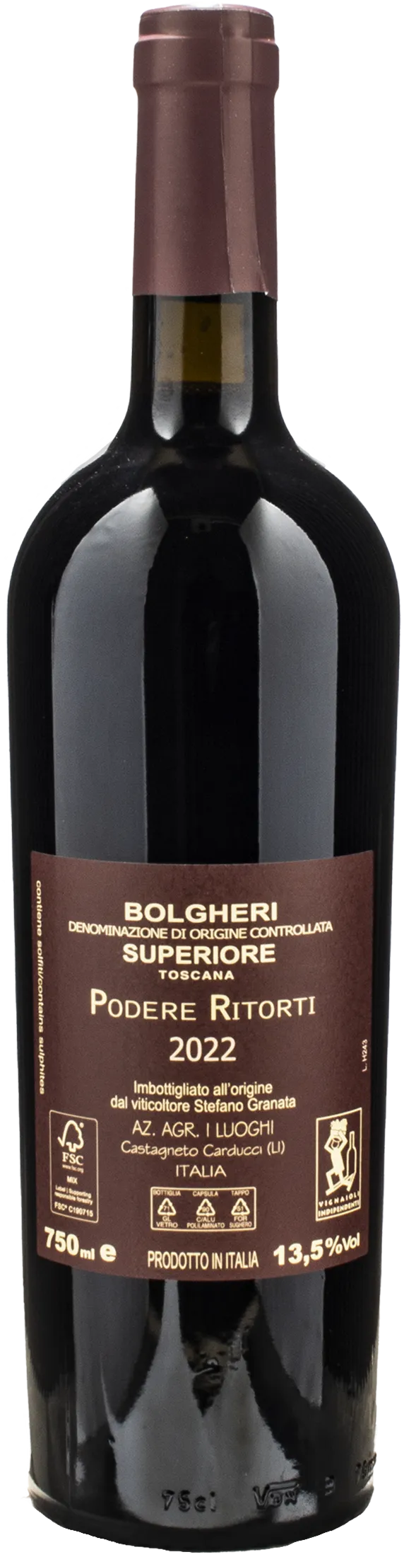 I Luoghi Bolgheri Rosso Superiore Podere Ritorti 2022