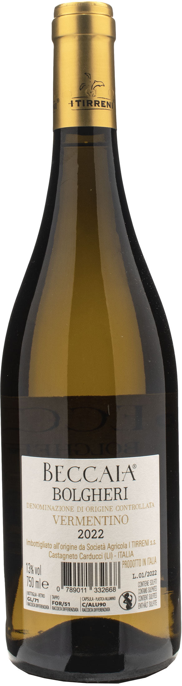 I Tirreni Vermentino Bolgheri Beccaia 2022