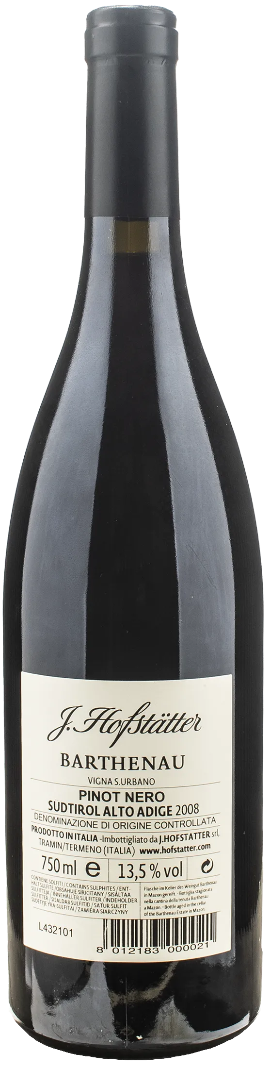 J. Hofstatter Barthenau Pinot Nero Vigna S. Urbano 2008