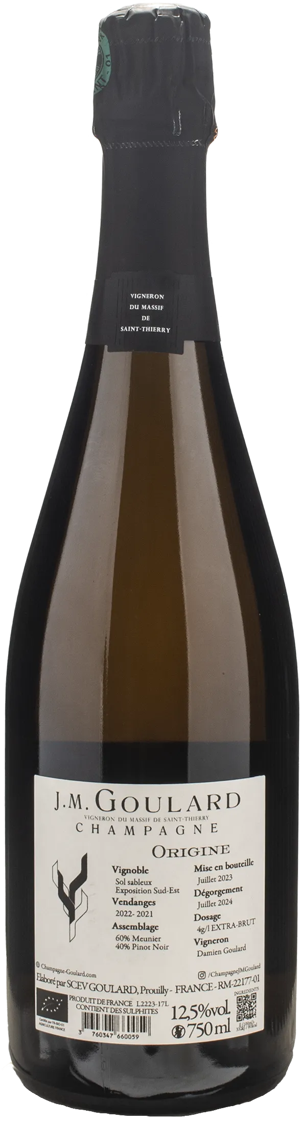 J. M. Goulard Champagne Origine Blanc De Noirs Meunier Pinot Noir Extra Brut