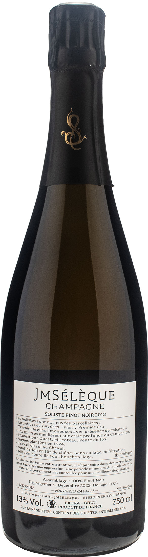 JM Seleque Champagne Soliste Pinot Noir Pierry 1er Cru Les Gayeres Extra Brut 2018