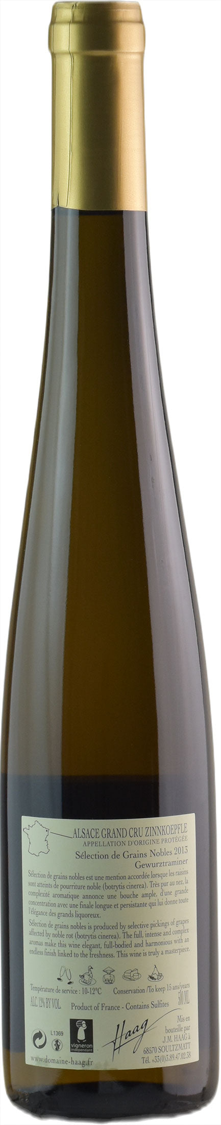 Jean Marie Haag Alsace Grand Cru Gewurztraminer Zinnkoepfle Selection de Grains Nobles 0.5L 2013