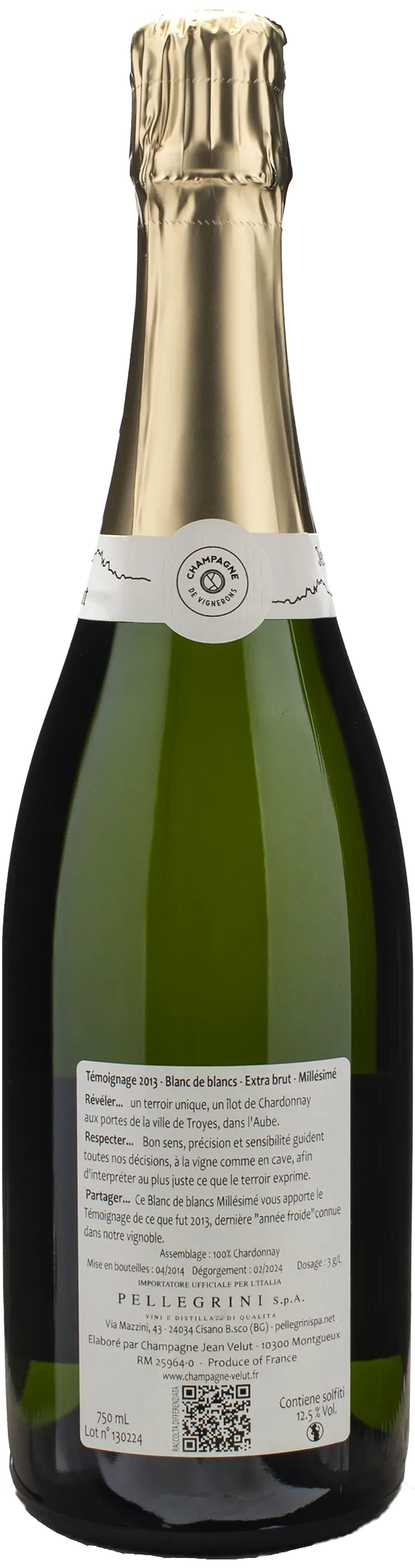 Jean Velut Champagne Blanc de Blancs Exta Brut Millesime Temoignage 2013