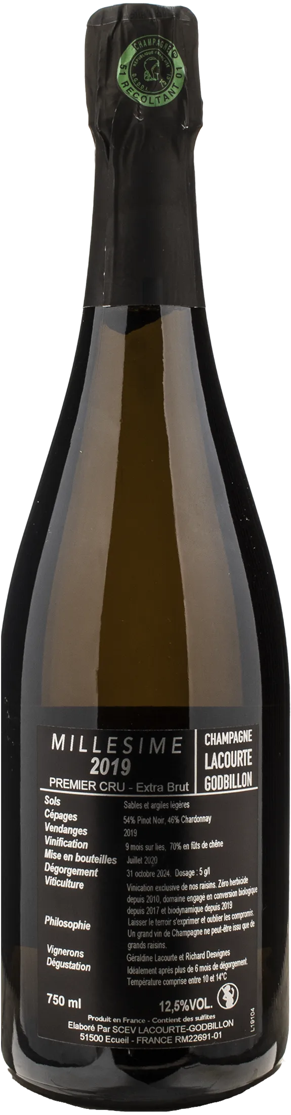 Lacourte Godbillon Champagne 1er Cru Extra Brut Millesime 2019