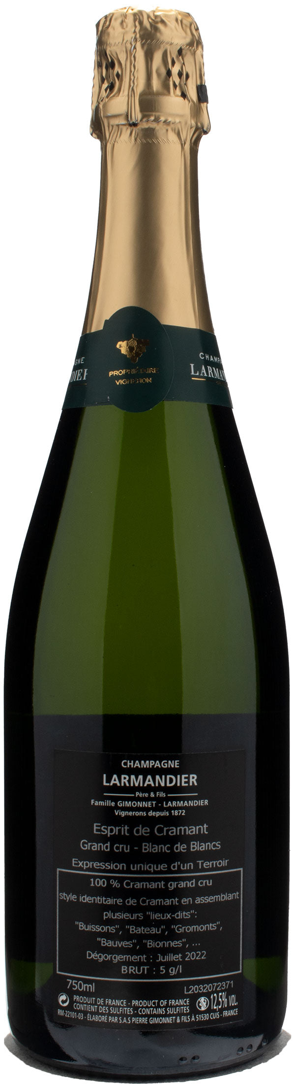 Larmandier Pere et Fils Champagne Grand Cru Blanc de Blancs Espirit de Cramant Mono Village Brut