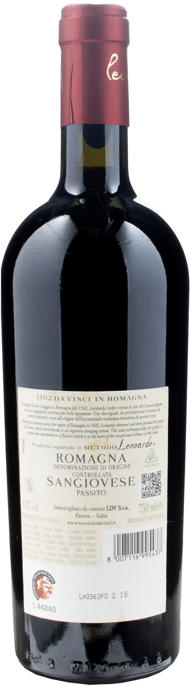 Leonardo da Vinci 1502 Sangiovese Passito Uve Portate a Cesena 2022