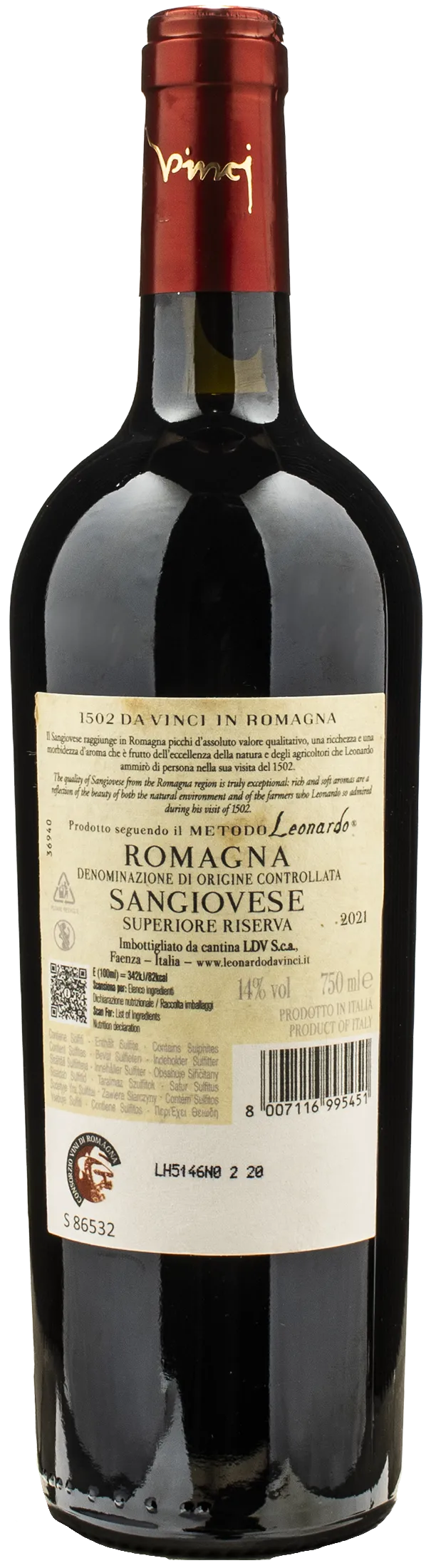 Leonardo da Vinci 1502 Sangiovese Superiore Rocca di Cesena Riserva 2021
