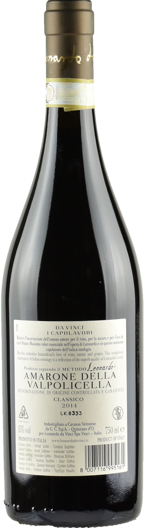 Leonardo da Vinci Capolavori Amarone della Valpolicella Classico Bacco di Leonardo 2014