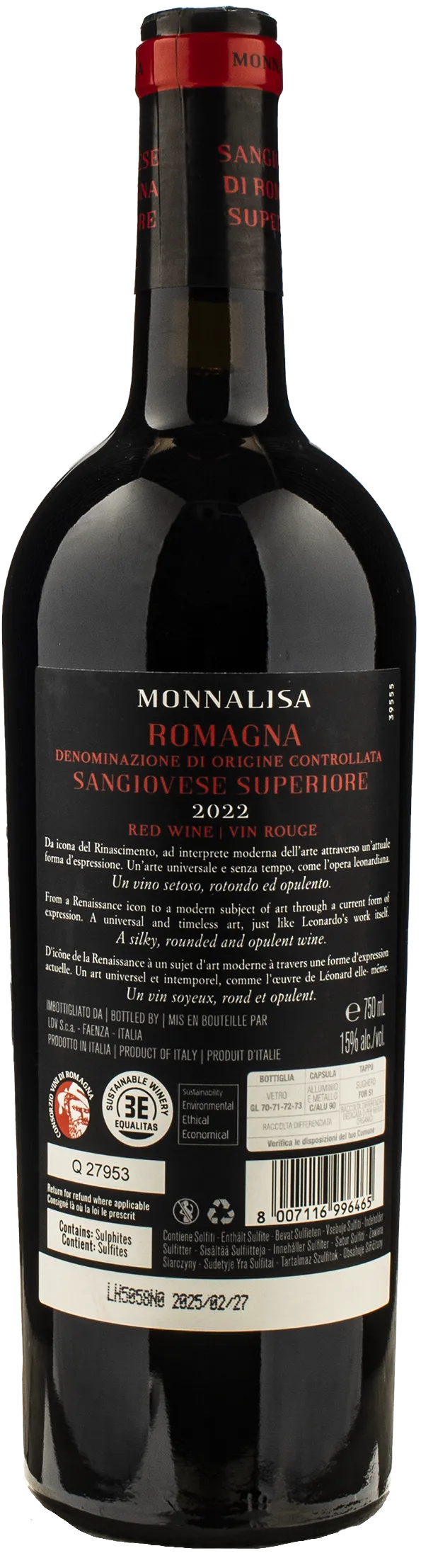 Leonardo da Vinci Monnalisa Romagna Sangiovese Superiore 2022