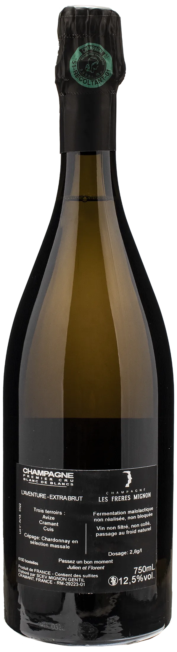 Les Freres Mignon Champagne 1er Cru Blanc de Blancs Extra Brut L'Aventure