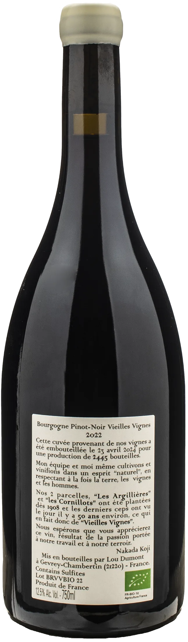 Lou Dumont Koji Nakada Bourgogne Pinot Noir Vieilles Vignes Etichetta Bianca 2022