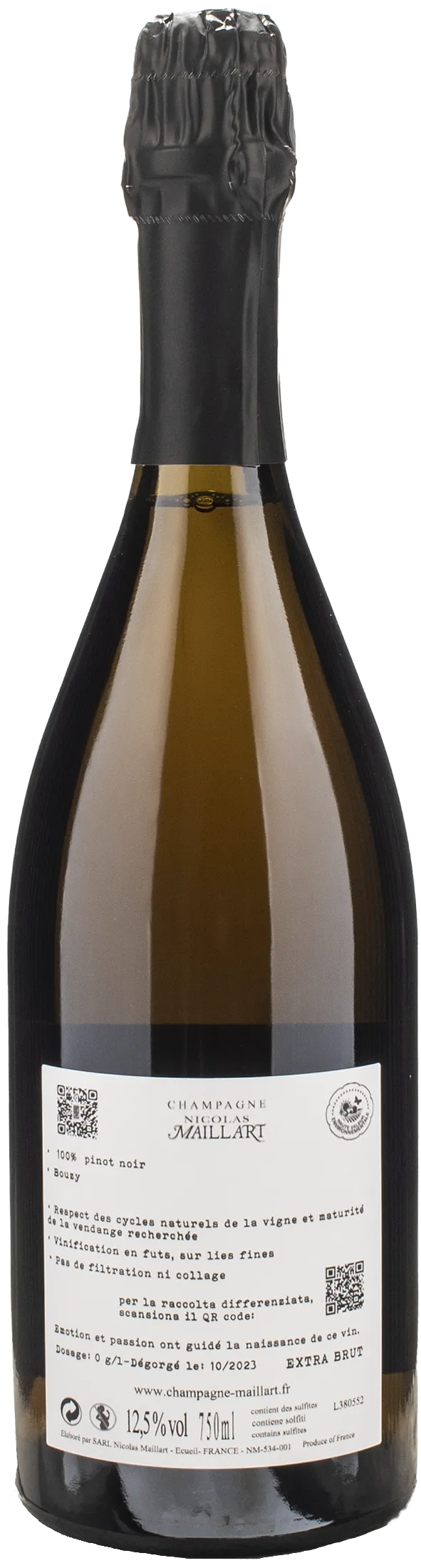 Nicolas Maillart Champagne Grand Cru Pinot Noir Bouzy Jolivettes Extra Brut 2019
