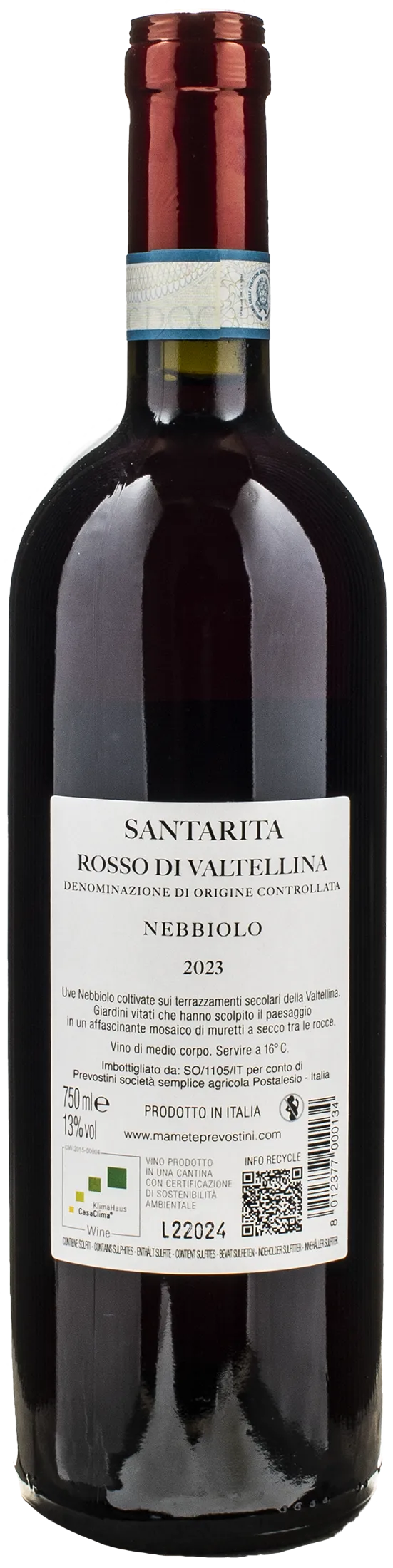 Mamete Prevostini Nebbiolo Rosso di Valtellina Santarita 2023