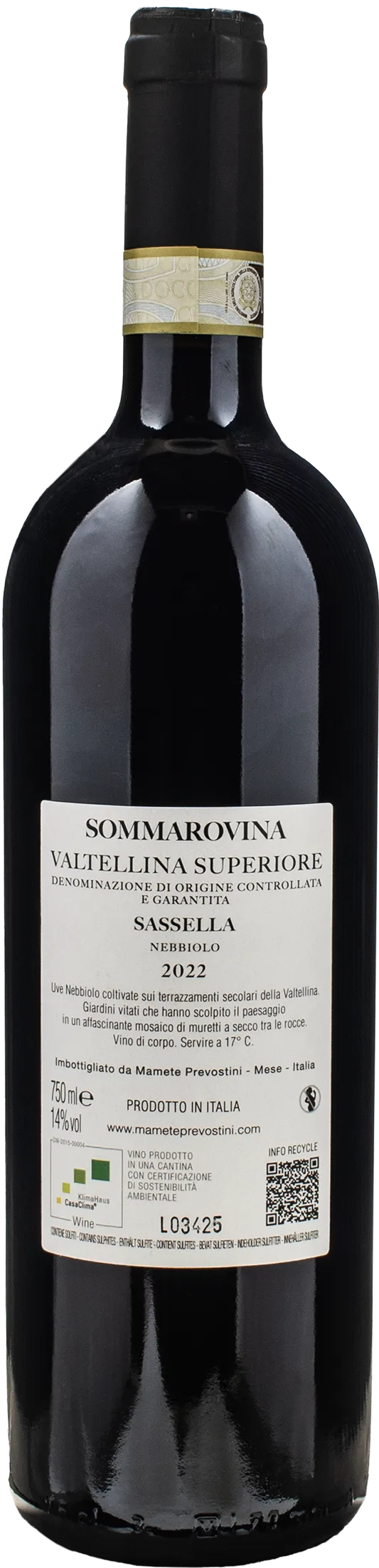 Mamete Prevostini Valtellina Superiore Sassella Sommarovina Nebbiolo 2022