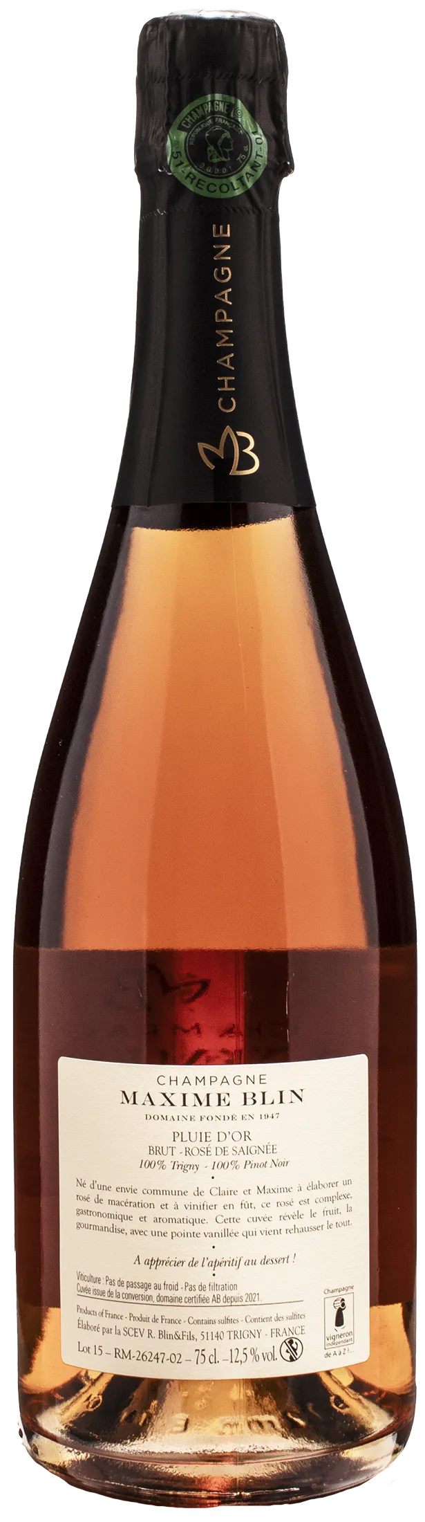 Maxime Blin Champagne Rosè de Saignee Brut La Pluie d'Or