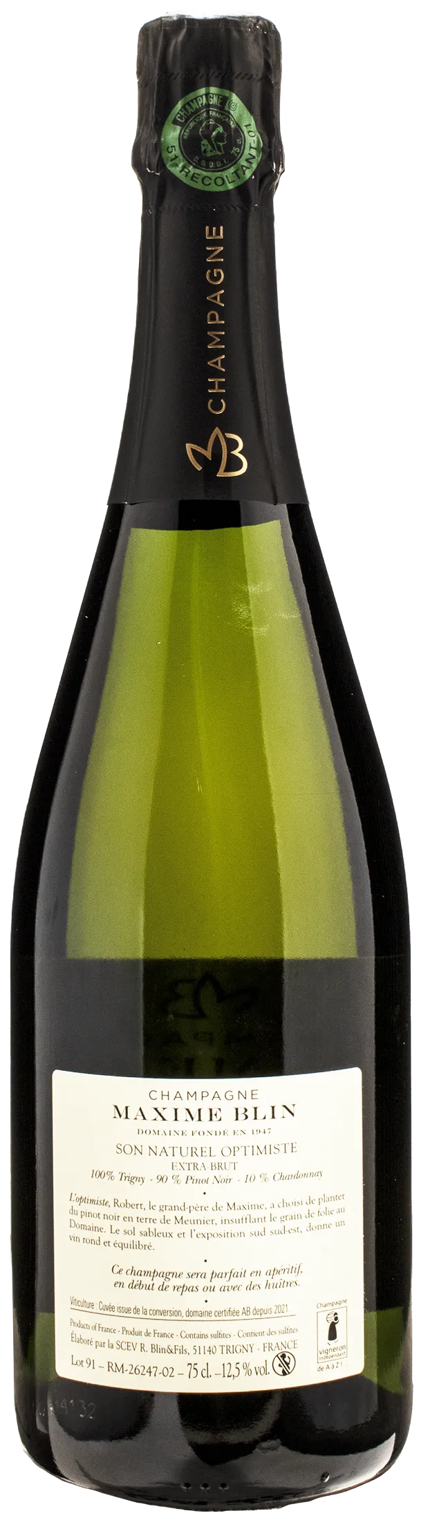 Maxime Blin Champagne Son Naturel Optimiste Extra Brut