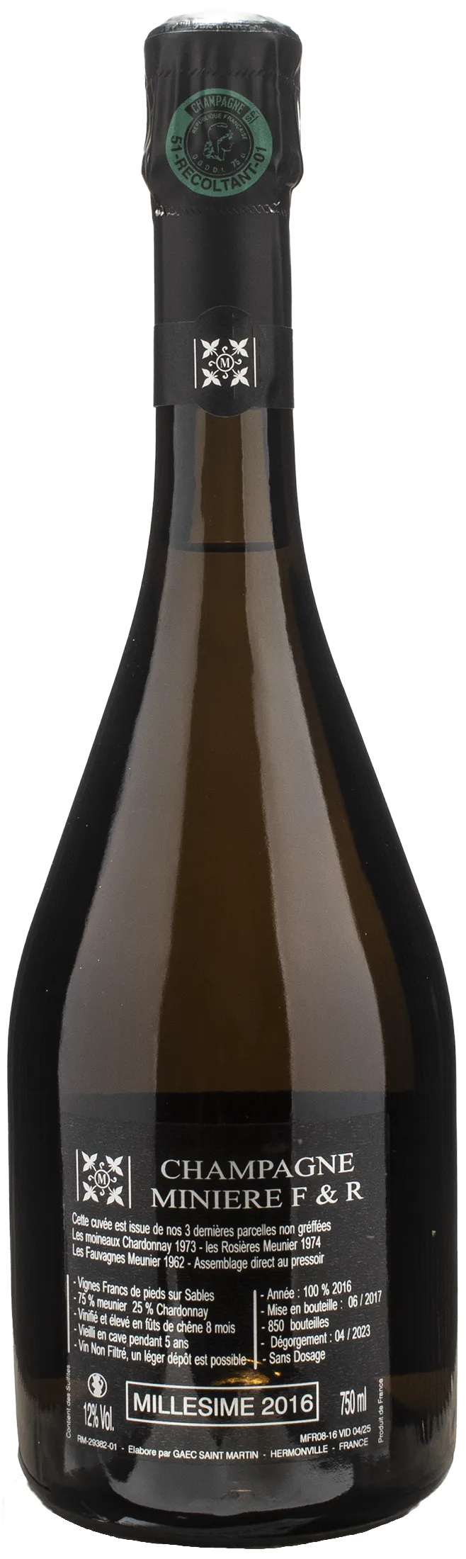 Miniere F&R Champagne Franc de Pieds Millesime 2016