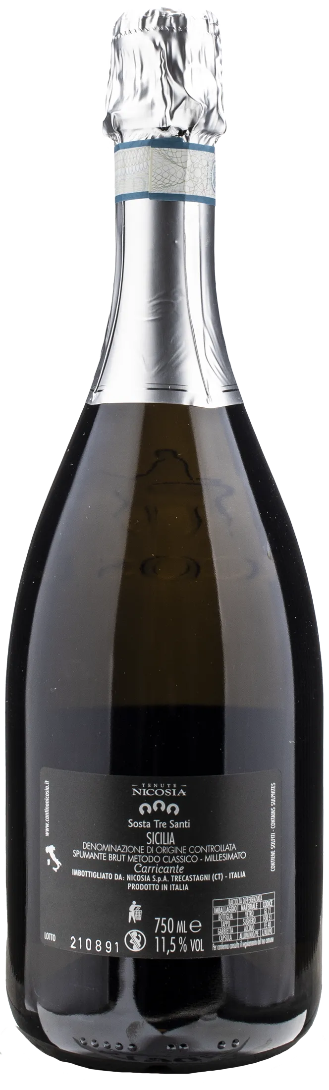 Nicosia Sosta Tre Santi Carricante Brut Metodo Classico Millesimato 2020