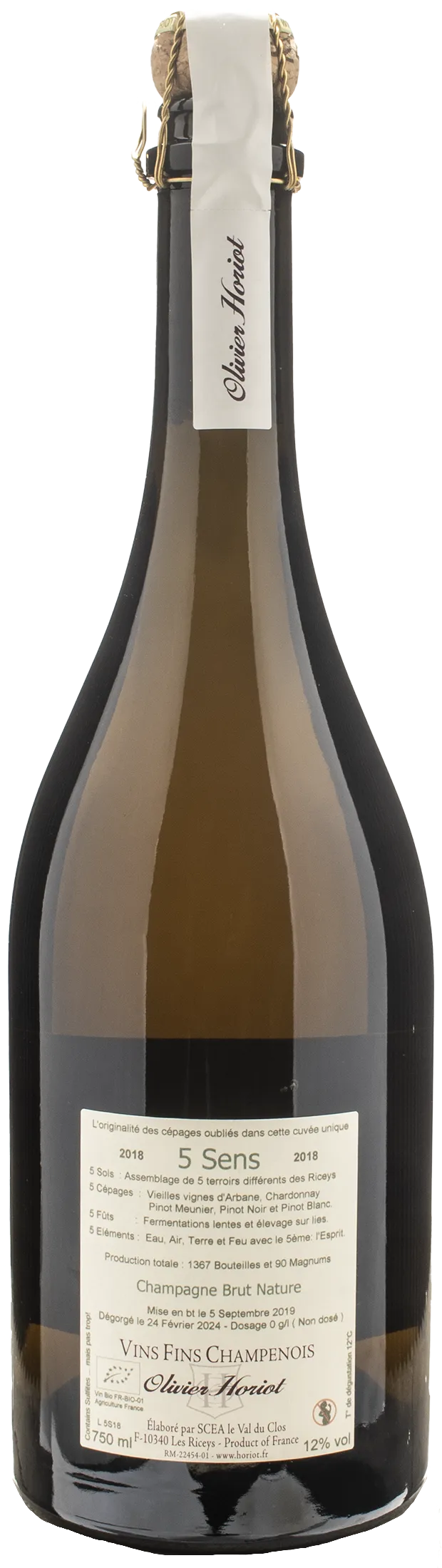 Olivier Horiot Champagne 5 Sens Les Riceys Brut Nature 2018
