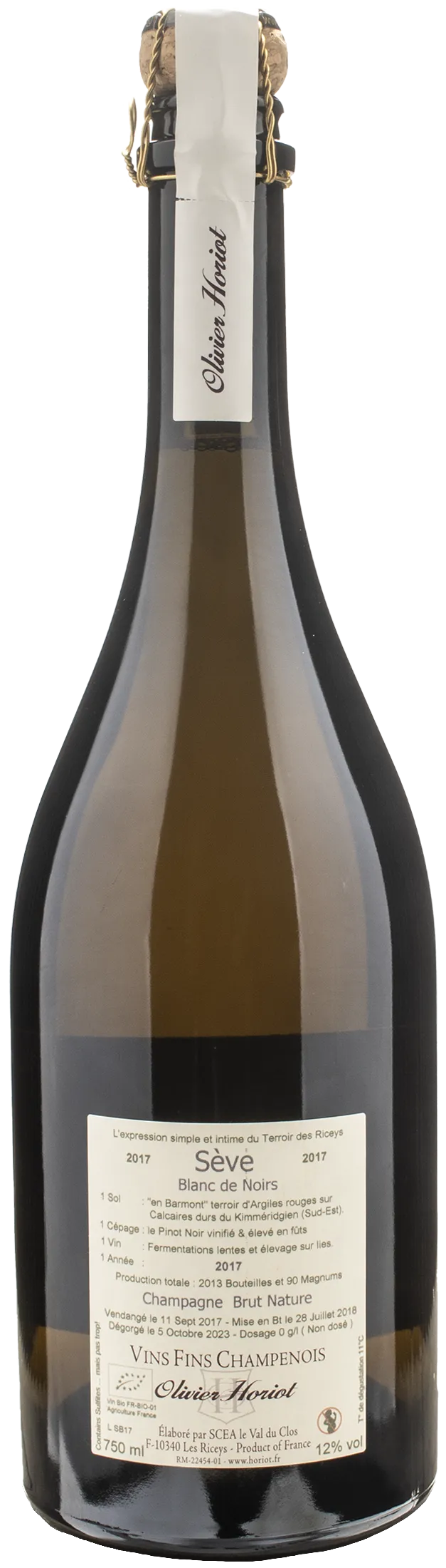 Olivier Horiot Champagne Blanc de Noirs Seve en Barmont 2017
