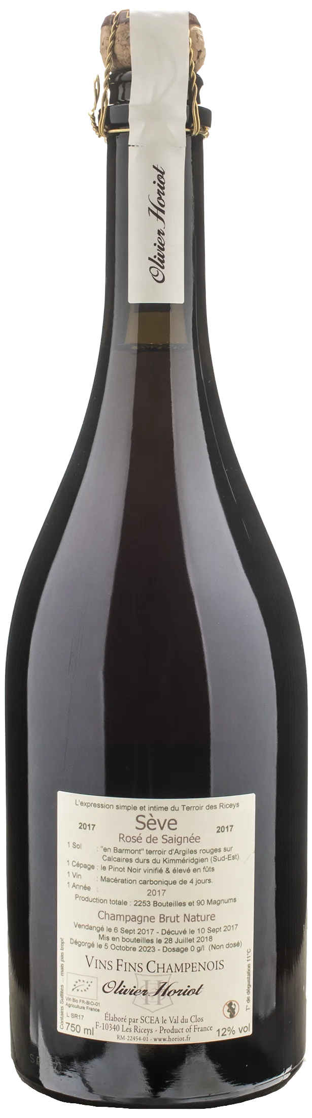 Olivier Horiot Champagne Rosè de Saignee Seve en Barmont 2017