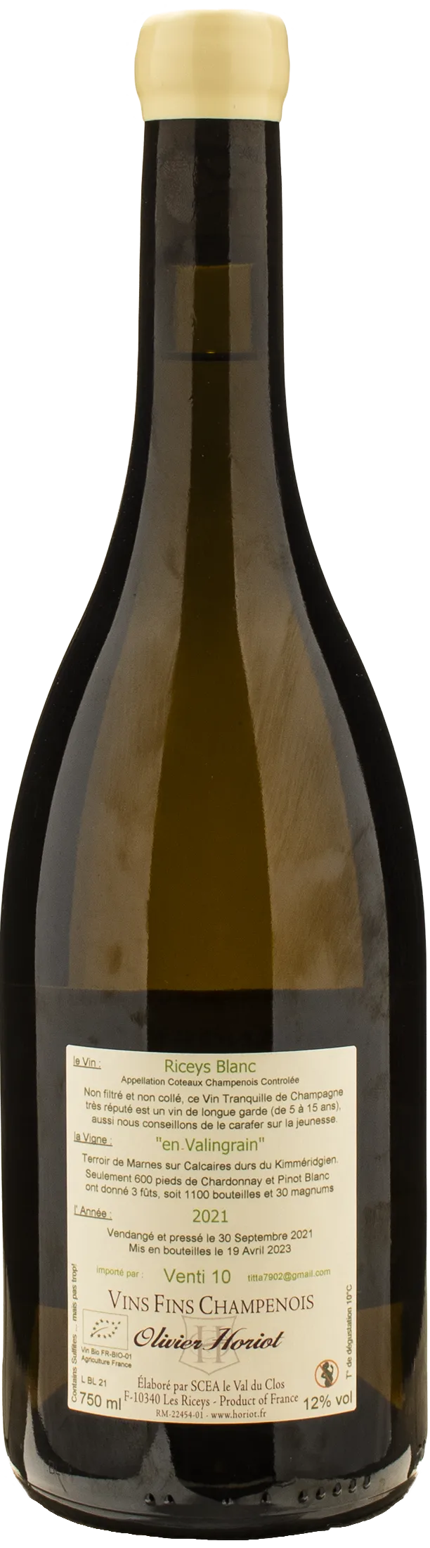 Olivier Horiot Coteaux Champenois Riceys Blanc En Valingrain 2021