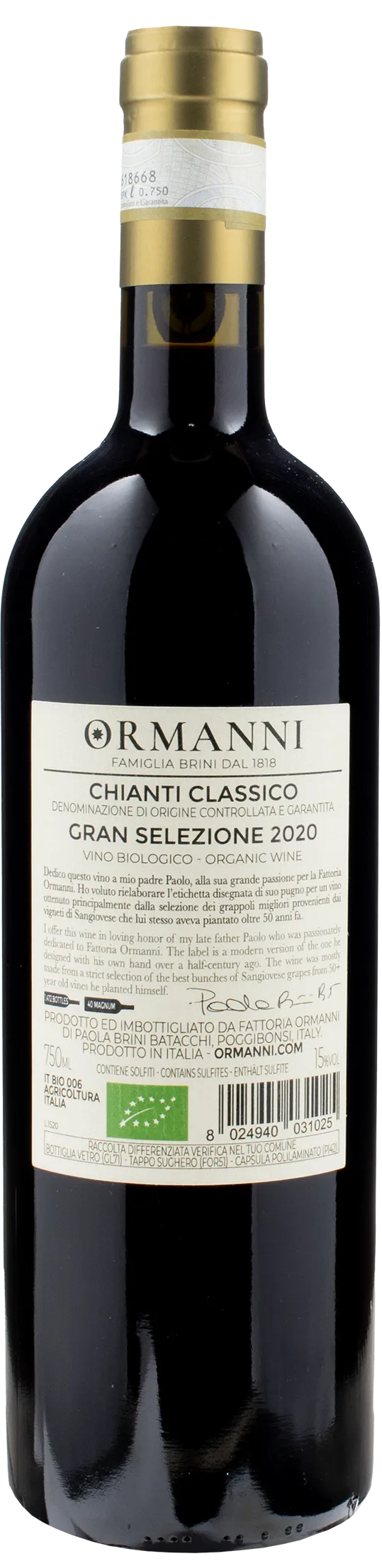 Ormanni Chianti Classico Gran Selezione Etichetta Storica 2020