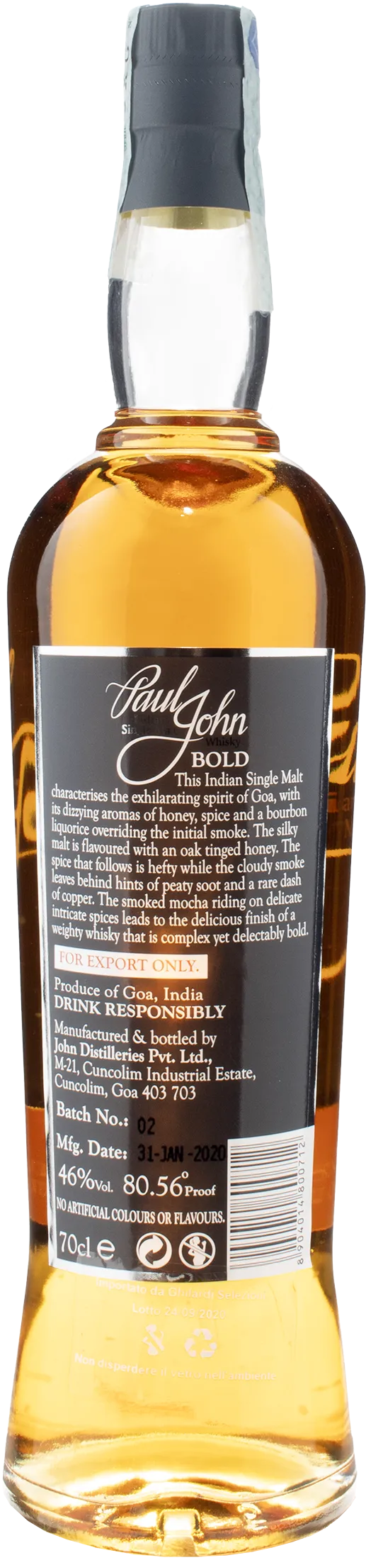 Paul John Indian Single Malt Whisky Bold
