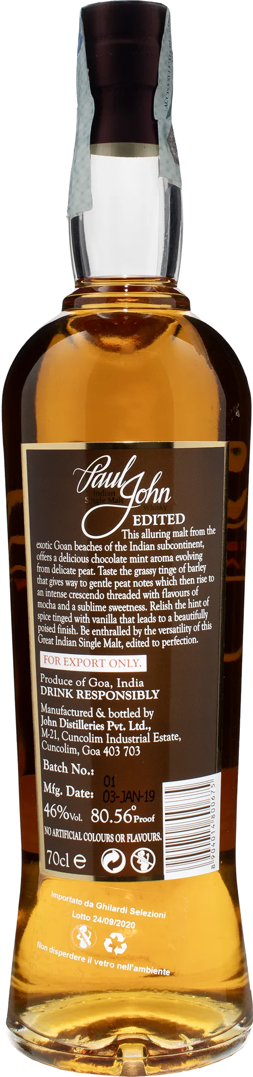 Paul John Indian Single Malt Whisky Edited 0.7L