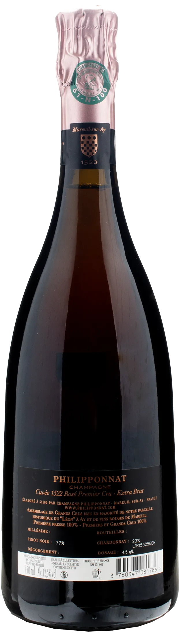 Philipponnat Champagne 1er Cru 1522 Rosè Extra Brut 2015