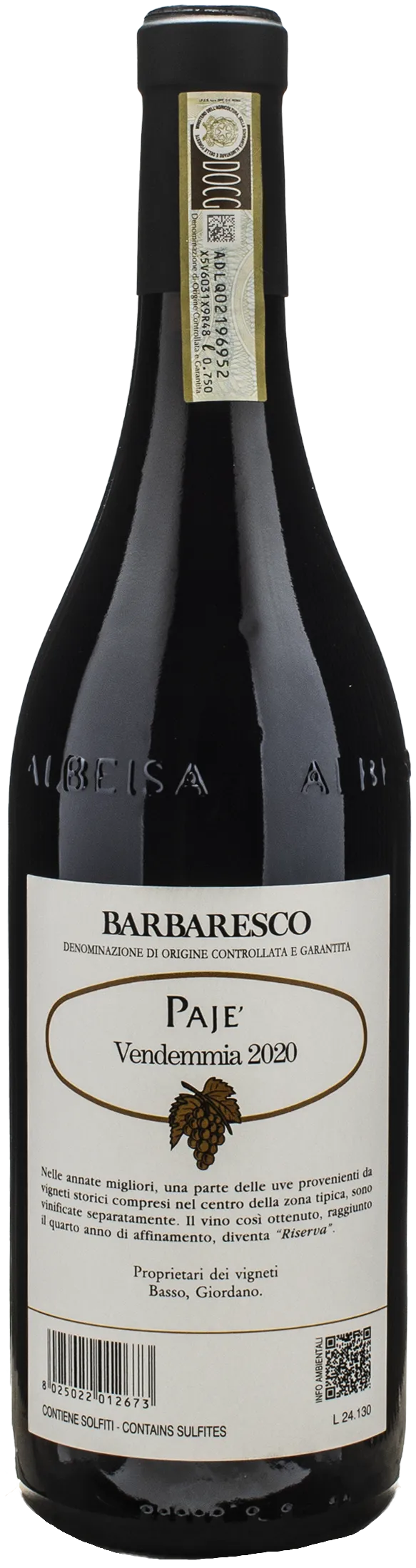 Produttori del Barbaresco Barbaresco Paje Riserva 2020