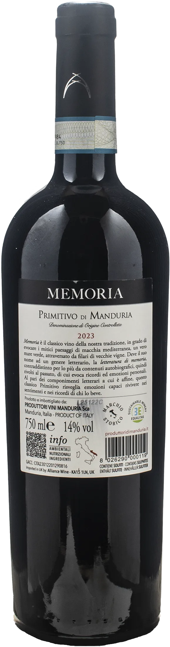 Produttori di Manduria Primitivo di Manduria Memoria 2023