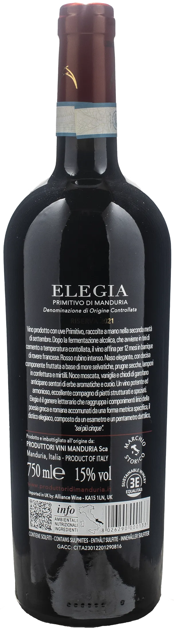 Produttori di Manduria Primitivo di Manduria Riserva Elegia 2021