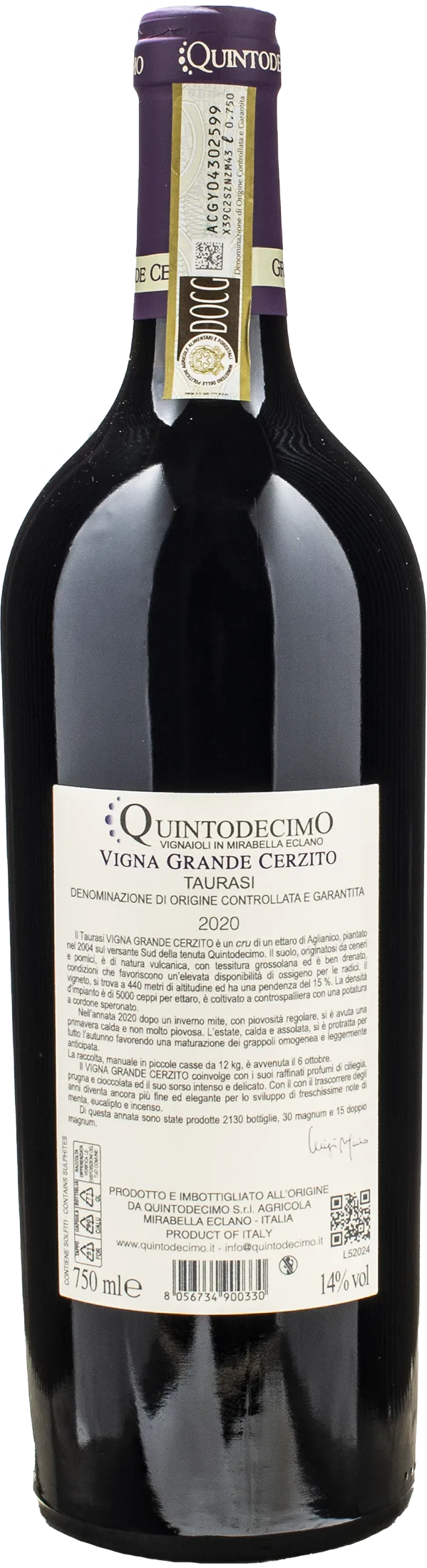 Quintodecimo Taurasi Vigna Grande Cerzito 2020