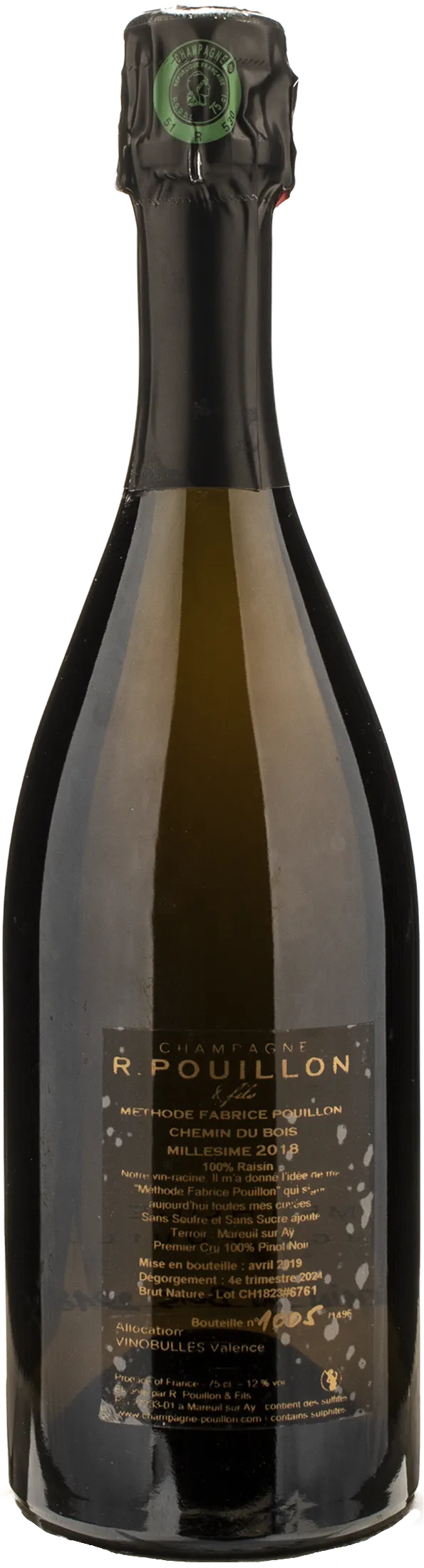 R. Pouillon Champagne 1er Cru Chemin du Bois Millesime 2018