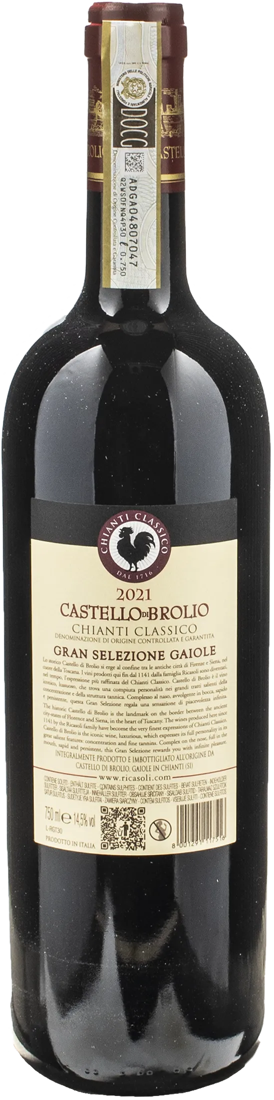 Ricasoli 1141 Chianti Classico Gran Selezione Gaiole Castello di Brolio 2021