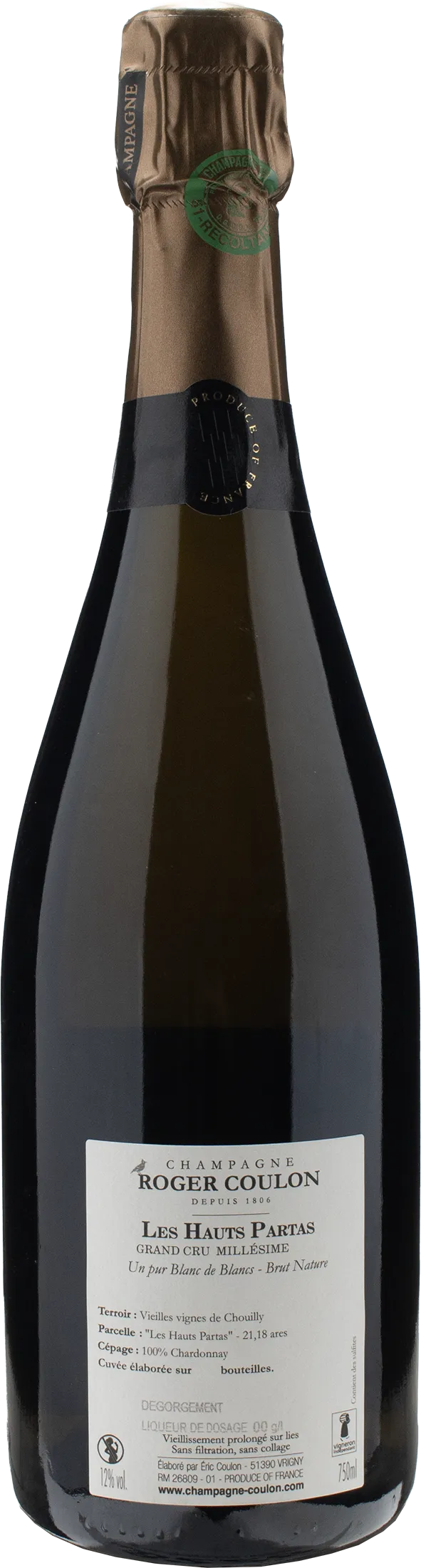 Roger Coulon Champagne Grand Cru Blanc de Blancs Chouilly Les Hauts Partas Brut Nature 2017