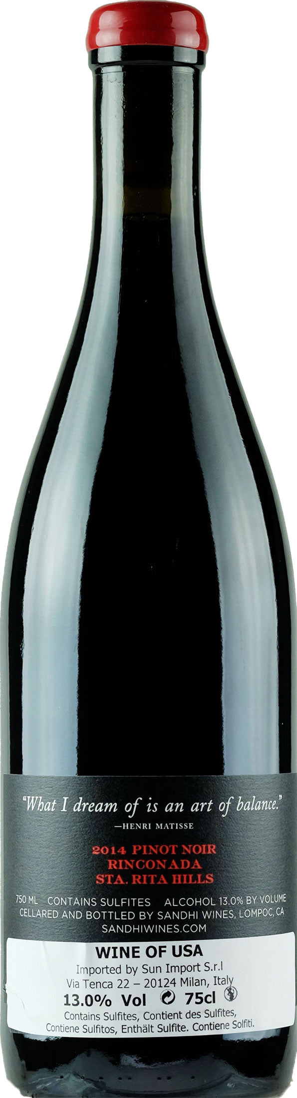 Sandhi Wines Rinconada Vineyard Santa Rita Hills Pinot Noir 2014