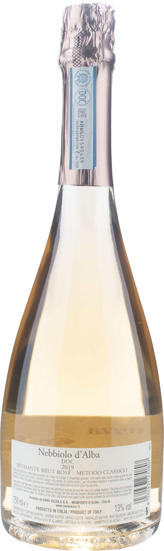 Sara Vezza Nebbiolo d'Alba Spumante Brut Rosè Metodo Classico 2019