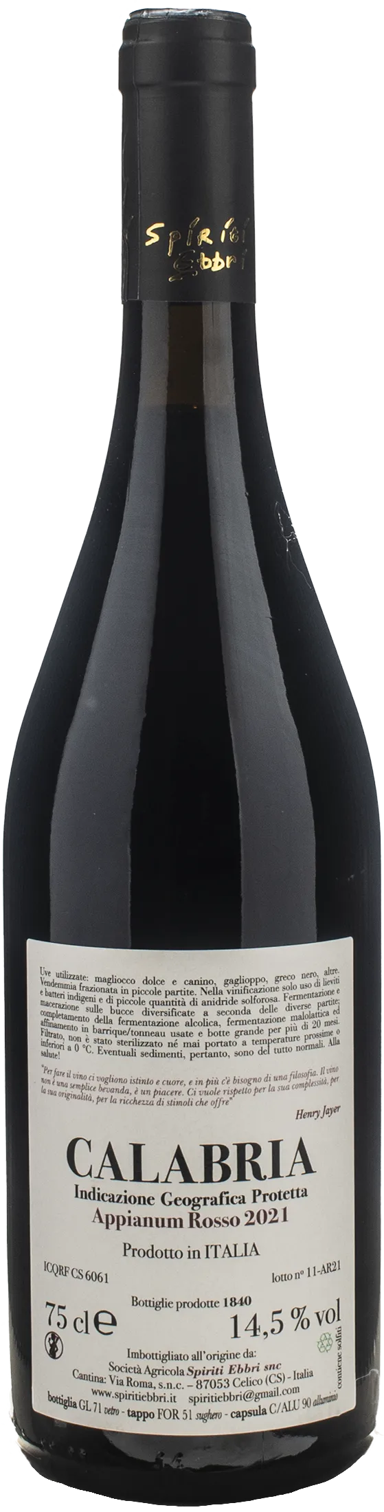 Spiriti Ebbri Calabria Appianum Rosso 2021