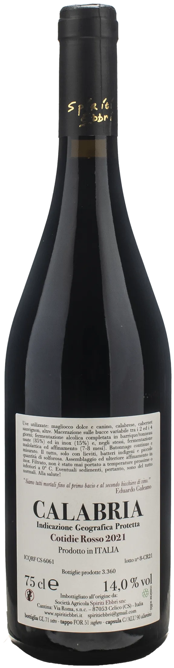 Spiriti Ebbri Calabria Cotidie Rosso 2021