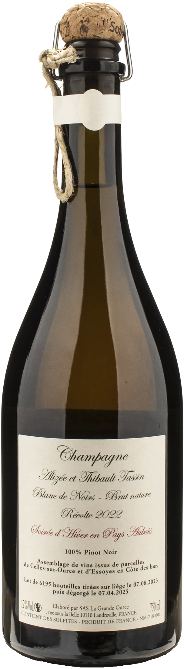 Thibault Tassin Champagne Blanc de Noirs Brut Nature Pinot Noir Soiree d'Hiver en Pays Aubois 2022